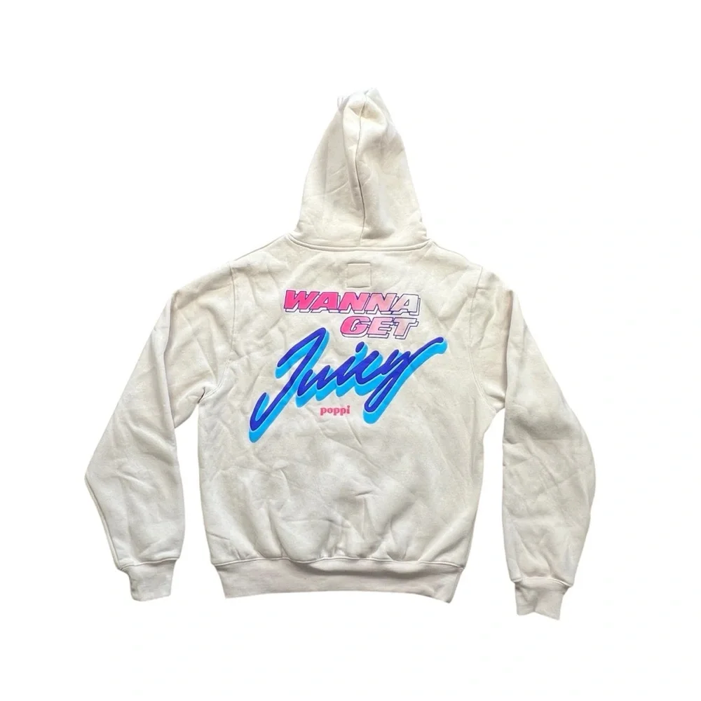 Poppi Beige Hoodie with Pink and Blue Text, S - Picture 3 of 8